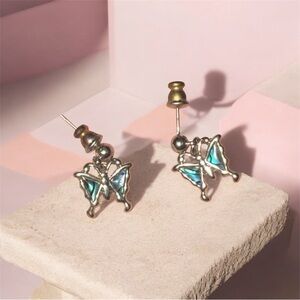Vintage Abalone shell butterfly stud dangle earrings
